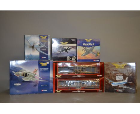 Seven Corgi Aviation Archive diecast model aircraft, includes two AA34501 Wright Flyer models. Boxed. (7)