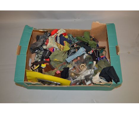 Three Palitoy Action Man figures, together with a very large quantity of clothes and accessories and one unbranded figure.
