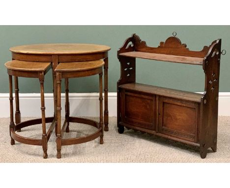 20TH CENTURY MAHOGANY NEST OF 3 CIRCULAR TABLES - on turned and block supports, 51cms H, 59cms W, 48cms D the largest and a v