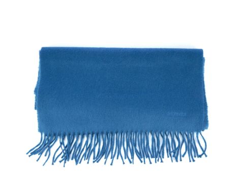 Hermes, a blue 100% cashmere scarf, with fringing at either end, measuring 40 by 150cmCondition- Overall very good condition-