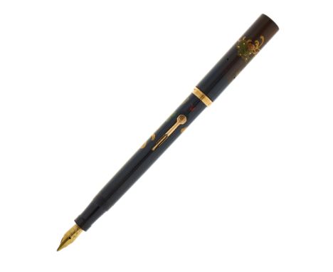 Namiki Maki-e for Cartier, a rare 1920s fountain pen, featuring a hand painted design in Urushi lacquer, with 14k gold cap be