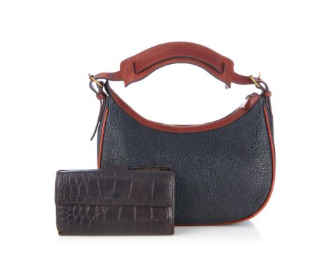 Mulberry, a Scotchgrain hobo handbag and a leather purse, designed with a black grained Scotchgrain exterior with brown leath