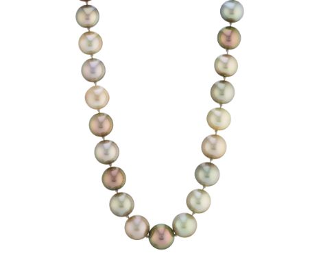 A Tahitian pearl single-strand necklace, with 18ct gold clasp, pearls measure approximately 12 to 10mm, hallmarks for London,