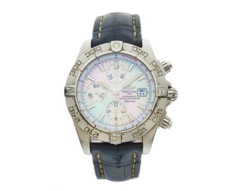 Breitling, a stainless steel Galactic chronograph wrist watch, mother-of-pearl dial, reference A13364, signed automatic movem