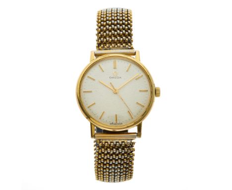 Omega, a gold plated and stainless steel bracelet watch, linen dial, reference 131.019, signed manual wind movement calibre 6