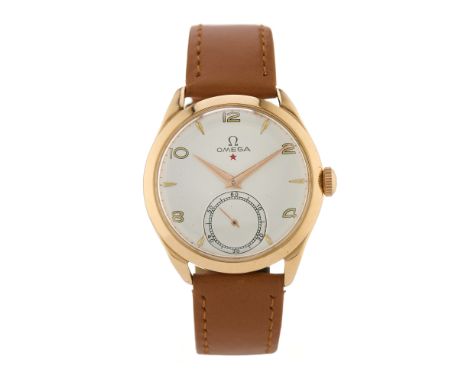 Omega, an 18ct gold Teddington Red Star wrist watch, reference 2619, manual wind movement calibre 265, serial 11988628, case 