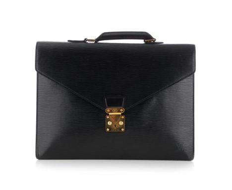 Louis Vuitton, a black epi Ambassador briefcase, crafted from black textured epi leather, featuring a reinforced leather top 