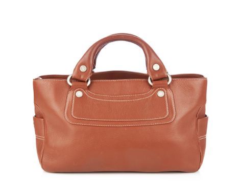 Celine, a Boogie handbag, crafted from lightly grained brown leather, with brushed silver-tone logo engraved hardware, two sm