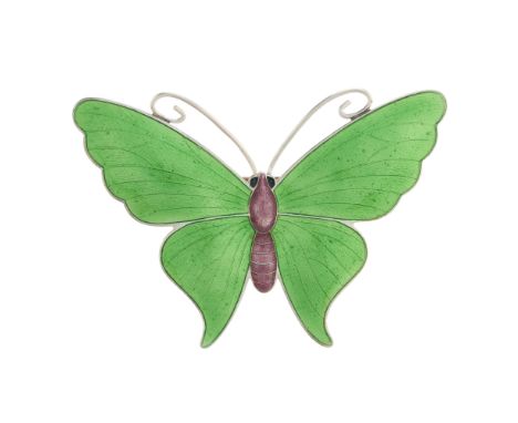 John Atkins & Sons, a large Art Nouveau silver and polychrome enamel butterfly brooch, maker's marks for John Atkins & Sons, 
