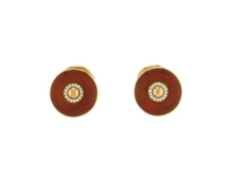 Cartier, a pair of 18ct gold brilliant-cut diamond and guilloche enamel Sunshade Decor cufflinks, signed Cartier, serial A051