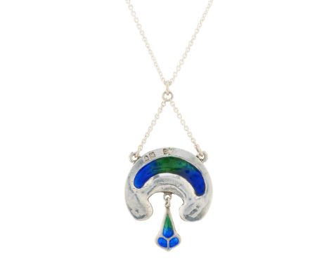 Kate Harris for W. G. Connell, an Arts & Crafts silver and enamel pendant, suspended from a later, integral chain, maker's ma