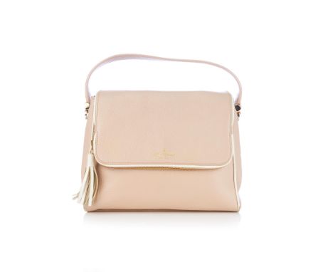 Kate Spade, a Miri Chester Street handbag, crafted from pale pink pebbled leather with white leather trim, featuring a flat l
