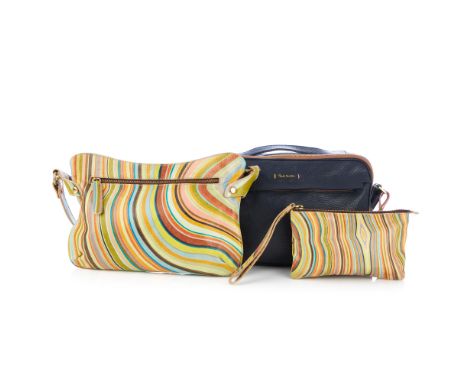 Paul Smith, two handbags and a clutch, to include a navy blue leather handbag with two main interior compartments, front zip 