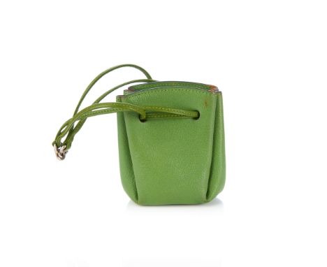 Hermes, a Vespa pouch, crafted from green leather, with gathered concertina sides, drawstring leather cord closure with wrist