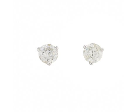 A pair of 14ct gold brilliant-cut diamond single-stone stud earrings, estimated total diamond weight 0.90ct, K-L colour, P1 c