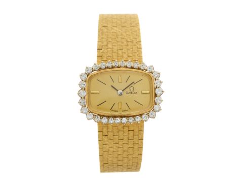 Omega, an 18ct gold diamond bracelet watch, signed manual wind movement calibre 485, serial 34989568, case stamped 750, estim