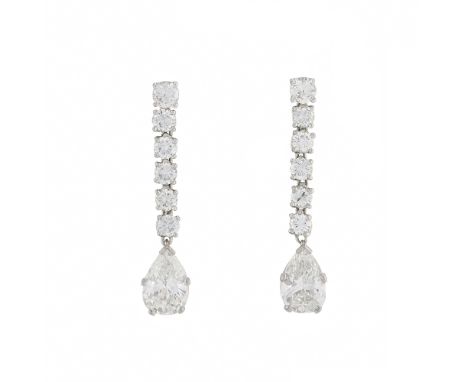 A pair of 18ct gold pear-shape diamond drop earrings, with brilliant-cut diamond articulated surmount, estimated total diamon