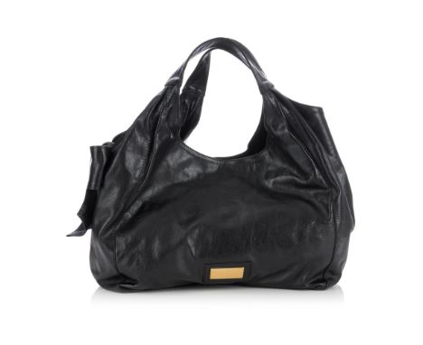 Valentino, a Ribbon hobo handbag, crafted from black crinkled calf leather, with maker's logo engraved gold-tone plaque to th