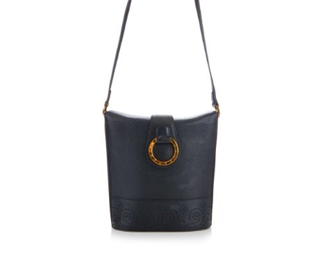 Tiffany & Co., a bucket handbag, crafted from grained black leather with perforated detailing to the lower front, with polish