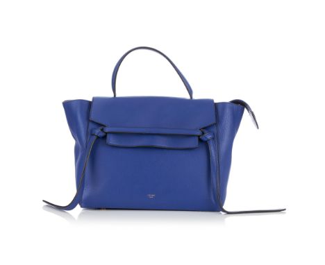 Celine, a Mini Belt handbag, crafted from blue grained calfskin leather with gold-tone hardware, featuring a leather handle, 