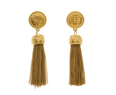 Givenchy, a pair of vintage clip-on tassel earrings, the gold-tone earrings designed with the maker's logo emblem at the cent