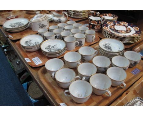 Three trays of early 19th Century, bat printed black and white porcelain items to include: lidded canister; various cups and 