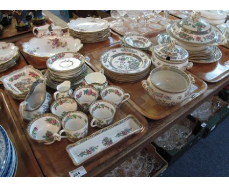 Three trays of assorted china to include: Minton's dinnerware including plates and tureens; Coalport teacups and saucers; mil