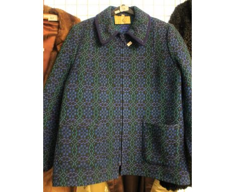 Welsh tapestry blue and green lady's wool jacket, having Swansea label.