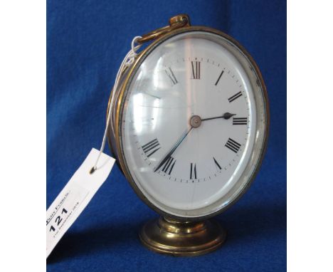 Brass pedestal oval shaped boudoir clock with Roman enamel face.