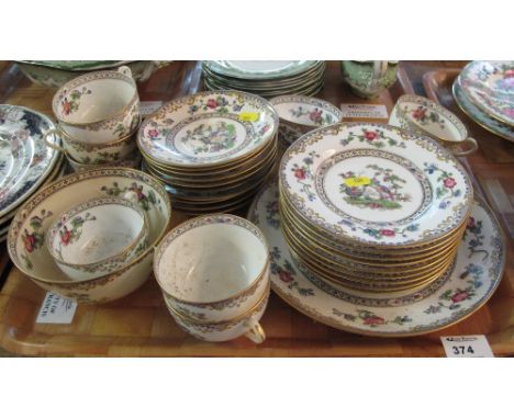 Tray of Copeland Spode teaware, registration number: 615911, on a white ground with birds of paradise amongst foliage, compri