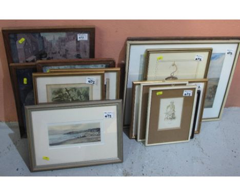 Collection of assorted topographical portrait and other furnishing pictures and prints, framed.  (17)