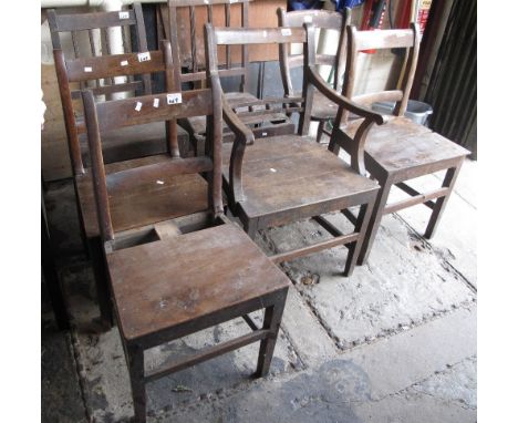 Collection of seven mainly 19th Century oak farmhouse chairs, bar back, bobbin back etc. (7)