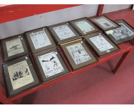 Nine Fagan's Christmas Cards, by Mike James, 1988-2002, all framed, 19.5 x 13cm; A Framed Print, by the same hand 'Saturday E