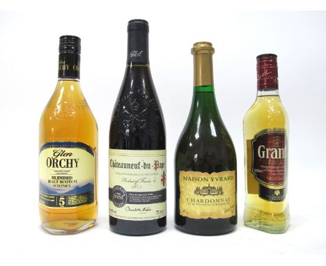 Whisky - Glen Orchy Blended Scotch Whisky Aged 5 Years, 70cl.; Grant's Blended Scotch Whisky, 35cl.; Wine - Chateauneuf du Pa