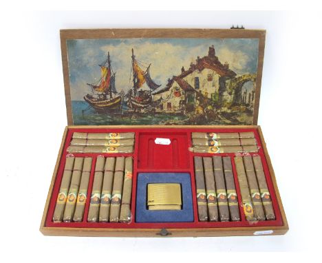 Cigars - Box of 20 Opal Cigares with Zenith Gaz Lighter No.122, wooden box lid detached. 