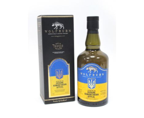 Whisky - Wolfburn Single Malt Scotch Whisky, supporting the Ukraine humanitarian appeal, 700ml., 46% Vol., in carton.