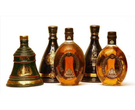 Assorted Whisky to include: Bell's ceramic decanters Christmas 1989 , two (boxed), 1991, one and 1992, one (boxed) and Golden
