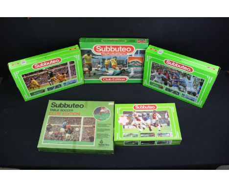 Subbuteo - Five boxed LW Subbuteo sets mainly late 80s/early 90s, some replacement parts/teams but completeness and condition