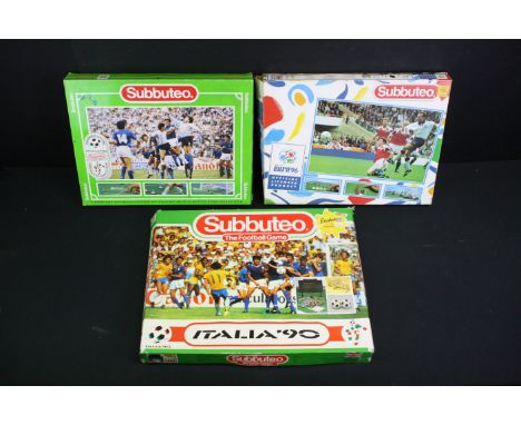 Subbuteo - Three boxed sets to include World Cup Italia 90, Euro 96 and another Italia 90 with replacement teams, overall con