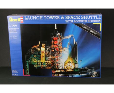 Boxed &amp; unbuilt Revell 1:144 Launch Tower &amp; Space Shuttle ltd edn plastic model kit 04911 with booster rockets, with 
