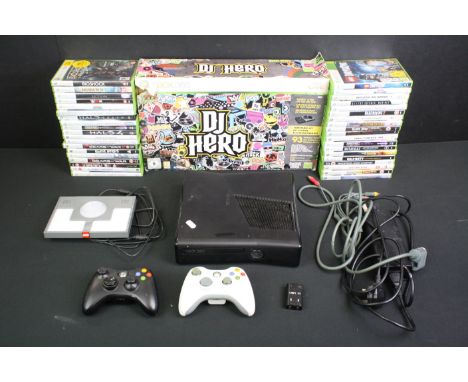 Retro Gaming - Xbox 360 Slim console with 250HDD, 2 x original controllers (1 x white &amp; 1 x black), boxed DJ Hero Turn Ta