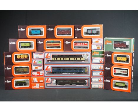 30 Boxed Lima OO / HO gauge items of rolling stock to include coaches and wagons 