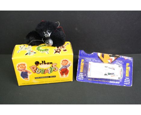 Boxed Pelham Puppet black poodle in gd condition with tip-ex to box plus a carded 1988 Castrol Jaguar with bent card (2)