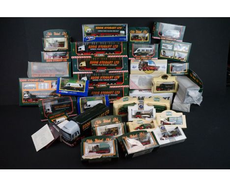 Around 31 boxed Eddie Stobart diecast models featuring Lledo &amp; Corgi examples 59601 Ford Cargo Box Van, 19306 Bedford Box