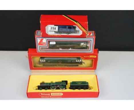 Four boxed OO gauge locomotives to include 2 x Triang Hornby (R350 SR 4-4-0 L1 &amp; R758 Hymek BB Diesel), Hornby R255 0-4-0