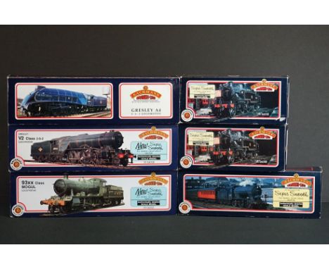 Six boxed Bachmann OO gauge locomotives to include 31850 J39 1974 LNER Lined Black, 31451 Ivatt 2-6-2 Tank 41241 BR Lined Bla