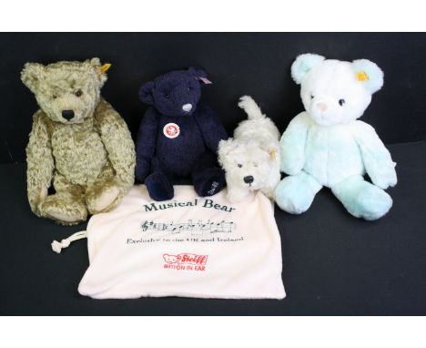 Four Steiff Bears to include bagged Musical Bear, 022708 Sprinkels Teddy Bear 30 with tags, 660863 Westle 22 with tag and one