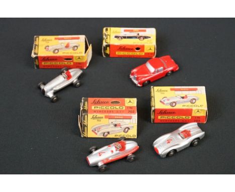 Four boxed Schuco Piccolo diecast models to include 703 Mercedes 2.5l, 704 Mercedes 1936, 717 Mercedes 220 and 702 Mercedes 2