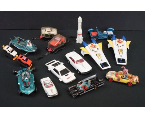 12 TV related diecast / plastic models to include Corgi Batmobile, original Corgi The Saint Volvo, Knickerbocker General Lee 