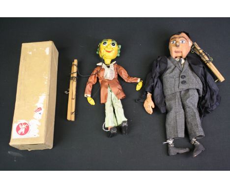 Original boxed Pelham Puppet Mr Turnip puppet in a good overall condition with gd strings, tatty box, plus an unmarked papier